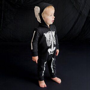 Posh Peanut Fleece Hooded Romper -Classic Skelly 5T-6T